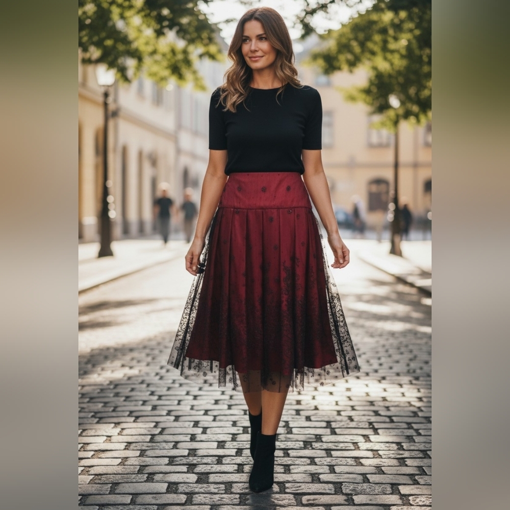 Adrianna Papell Boutique Red and Black Women's Skirt